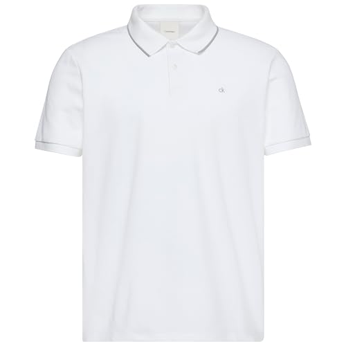 Calvin Klein Men's Short Sleeve Refined Pique Tipped Classic Polo, Bright White, Small