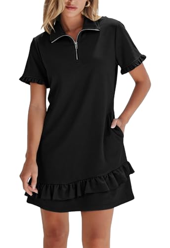 Alaster Queen Women's Summer Black Shirt Tennis Half Zip Polo Collar Dress