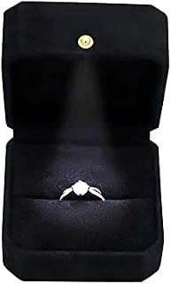 MR.Prime Ring Box, Velvet Wedding Ring Case Jewelry Gift Box with LED Light for Proposal Engagement Wedding (Black)