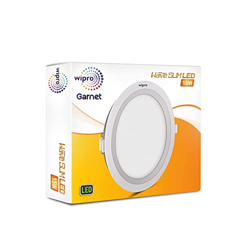 Image of wipro Polycarbonate Garnet 15W Round Led Wave Panel Light for Ceiling|Cool White Light (6000K)|Ultra-Slim Design|Recessed Down Light for False Ceiling|Pop Ceiling Light|Cutout-150Mm|Pack of 10