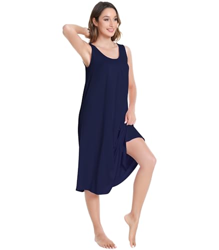 Image of NACHILA Women's Nightgowns-Viscose Made from Bamboo,Sleeveless Tank Night Gown Crew Neck Sleep Dress Cool Sleepshirts