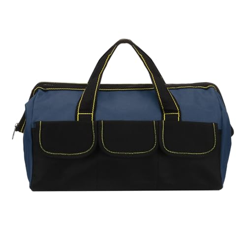 QUARKZMAN Sac À Outils Large Ouverture 14.2 Pouces Multifonction En Tissu Oxford Pochette À Outils Avec Fermeture Éclair Pour Rangement Divers Outils Électriques, Bleu-Noir