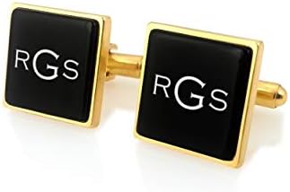 Monogrammed gold cufflinks for men, Personalized cufflinks for men Gold, 925 Silver 18K gold plated Black Onyx stone, Gift Message, Box, Handmade