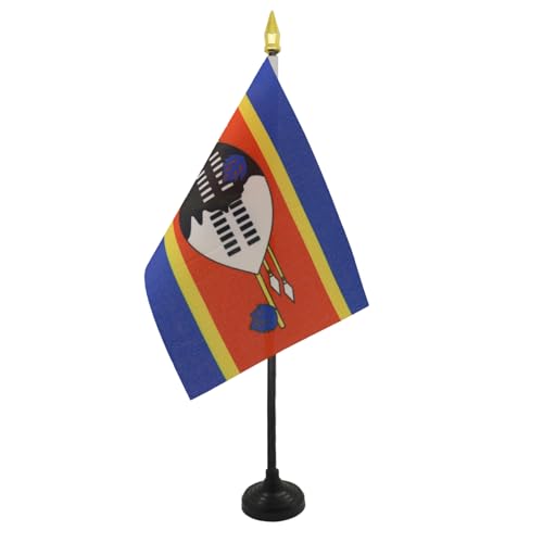 AZ FLAG - Mini Drapeau Eswatini De Table - 15x10 cm - Drapeau Swazi De Bureau 100% Polyester Avec Hampe Pointe Dorée 25cm