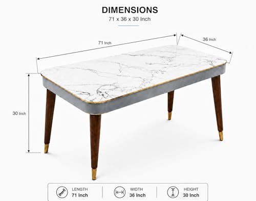 Image of WOODEN SPACE 6-Seater Wooden Dining Table Set | Nano Composite Marble Top | Solid Wood Base | Modern Dining Room Furniture with 6 Chairs (Gray 3)