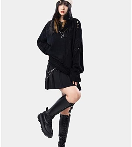 Oversized Trui Y2K Grunge Skelet Gebreide Trui Fairycore Grunge Top Punk Gothic Indie Streetwear Harajuku Kleding, Blauw, L