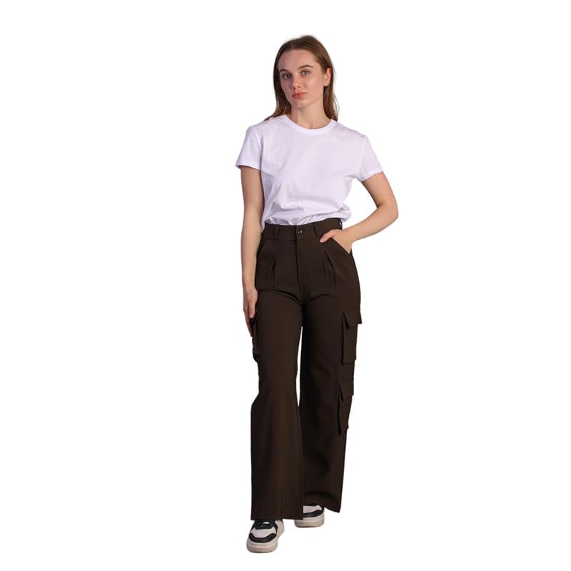 Image of HIGH Buy Women Korean 5 Pocket Cargo Comfort and Styles Baggy Super Lycra Pants for Women and Girls - Perfect High Waist Trousers for Women