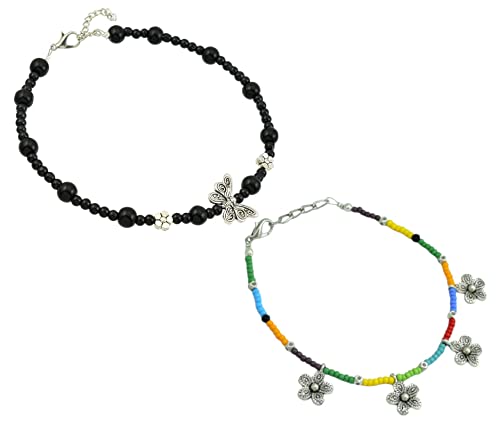 Black Thread Anklet Combo for girls Base Metal stylish design with Charm-image-18