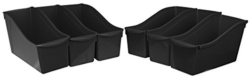 Storex Large Book Bin - Interlocking Plastic Organizer for Home, Office, and Work Space - Black, 6-Pack (70109E06C)