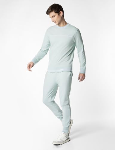Image of FYLTR Men's Sweatshirt & Jogger Casual Terry Cotton Blend Co-ord Set with Striped Rib Detail - Winter Co-ord set for Men | Casualwear For Men | Tracksuit