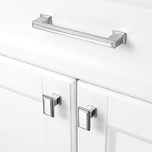 Koofizo Stepped Bar Cabinet Pull - Chrome Furniture Handle, 5 Inch/128Mm Hole Center, 10-Pack For Kitchen Cupboard Door, Bedroom Dresser Drawer, Bathroom Wardrobe Hardware #TOP2