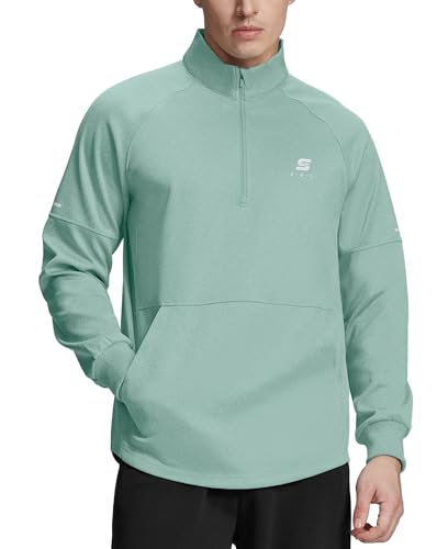 Susclude Mens Quarter Zip Pullover Workout Athletic Sweatshirt Long Sleeve Quick Dry Moisture Wicking Gym Running Shirts Green