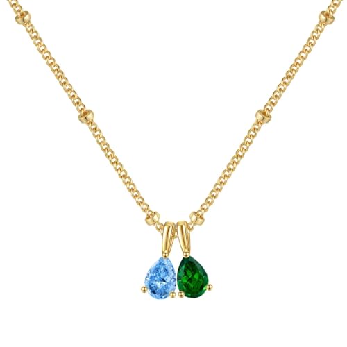 Turandoss Friendship gifts for Women - Friendship Gifts for Women, Personalized 14K Gold Plated Created Aquamarine Emerald May Crystal Teardrop Birthstone Friendship Necklace Jewelry