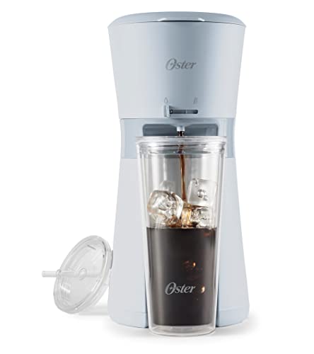 Oster Cafetera para Café Helado, con Vaso Portátil de 22 oz, con Filtro Permanente de Nylon, Color Gris, BVSTDC01G-014
