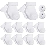 Twistover 10 Pairs Preemie Baby Terry Cotton Turn Cuff Socks for Newborn Girls Boys - Nicu(White,Preemie)
