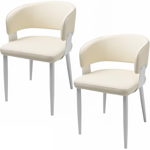 Murongun ダイニングチェア 2脚セット 北欧風 モダンデザイン 肘付き 食卓椅子 PUレザー 肉厚クッション おしゃれ 椅子セット キッチン リビング用 背もたれ付き 組立簡単 安定性 滑り止め付き ホワイト