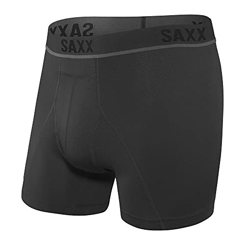 Saxx Underwear sous-vêtement pour Homme - Boxer Kinetic Maille LÉGÈRE DE Compression pour Homme avec Support Pouch Intégré – Demi-Compression, Blackout,...