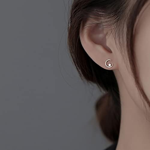 FarryDream Genuine 925 Sterling Silver Star Moon Studs Earrings for Women Teen Girls Christmas Gifts, Sterling Silver