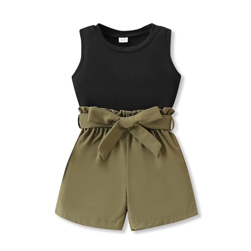 Image of Toddler Girl Summer 2-Piece Solid Color Vest + Casual Shorts Set