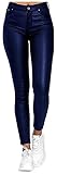 XiuLi Freizeithose Mode Damen Lederhose Sexy Skinny Legging Stretch PU Leder Look Optik Schwarz Schlank Hose Kunstlederhose Push Up Biker Pants (Color : Blue, Size : L)