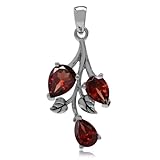Silvershake 2.85ct. Natural Garnet 925 Sterling Silver Leaf Pendant