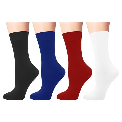 Womens Rayon Viscose Bamboo Casual Socks Solid Color Crew Socks Dress Breathable Soft Gift 4 Pairs
