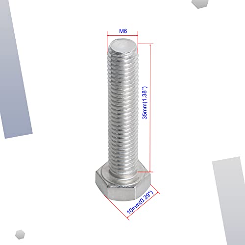 Image of M6 x 35mm Hex Head Bolts Screws Grade 6.8 Stainless Steel, Fasteners Fully Machine Threaded SUS304 30 Pcs