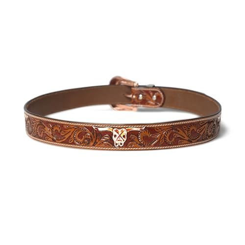Image of Handcrafted Engraved Design Leather Belt with Embossed Buckle by N Z Overseas