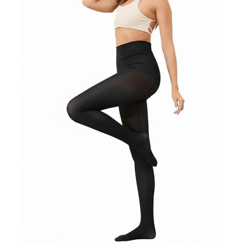 Image of FF Fleece Lined Tights Women Leggings Thermal Pantyhose Fake Translucent Opaque High Waisted Winter Warm Sheer Tight (Waist Size: 26 to 34Inch Stretchable) - Free Size
