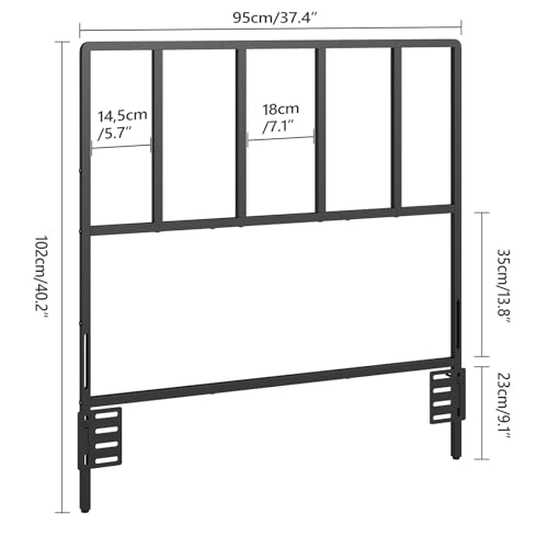 MAHANCRIS Headboard Twin Size, Metal Headboards with Universal Adapters, Adjustable Height, Modern Head Board Twin Size Only for Bedroom, Black - Thumbnail 3