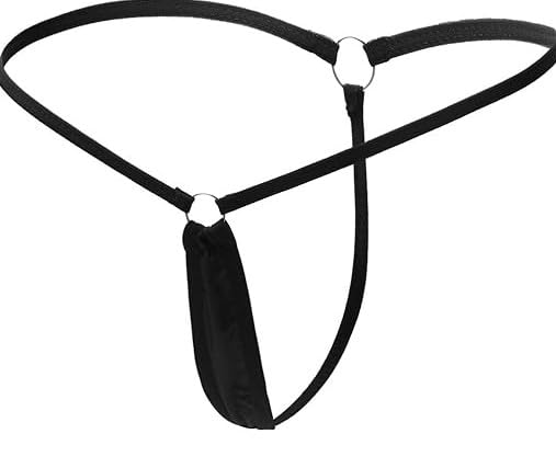 m.a.1 Women Minimalist G-String Thong Underwear, Black, Metal Ring Detail-picture-46