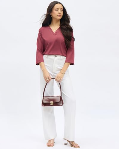 Image of SheWill Printed Top with Contrast Tipping - Stylish Ethnic & Western Tops for Women - Summer Travel Wear, Trendy Tops for Jeans, Lightweight & Comfortable Casual Wear