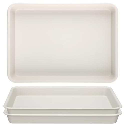 GREANER 11 Inch Plant Ttray 3 Packs Durable Plastic Humidity Trays for Indoor Plants Plant Saucers for Outdoors Drip Trays for Potted Plants(Beige)