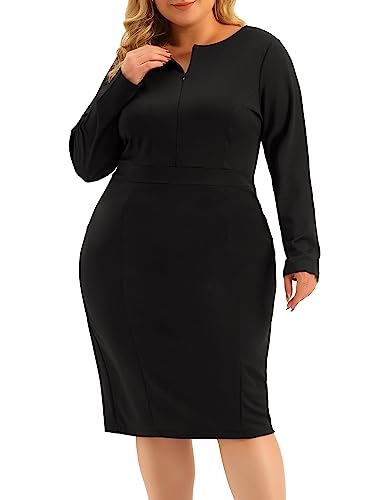 Agnes Orinda Plus Size Sheath Dress for Women Office Work Long Sleeves Dress2