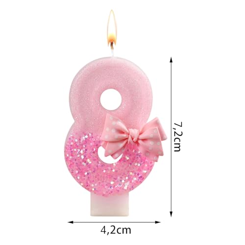 Ovanda Kerze 8 Geburtstag Mädchen,Kerze Rosa Tortendeko 8,3D Regenbogen Kerzen Rosa Geburtstagskerzes,Kerzen Zahlen 8 Lila,Geburtstagsdeko Mädchen 8 Jahre,geburtstagskerzen zahlen