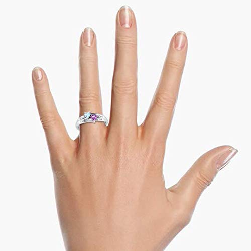 Glamcarat Sterling Silver Mothers Ring With 2 Heart Birthstones, Personalized Customized Engraved Jewelry For Women (7) #TOP2