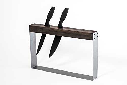 Knife block holder rack wall display stand for Kitchen storage made of wood and metal rectangular knife organizer (Small)