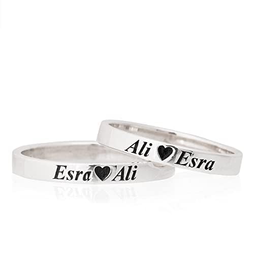 Conjunto de anillos de boda de 4 mm Conjunto de alianzas de boda a juego para parejas Conjunto de anillos de bodas de plata personalizados para hombre y mujer