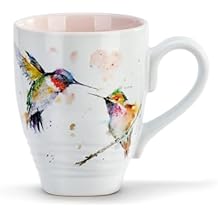 DEMDACO Stoneware Watercolor Lovebirds Mug by Dean Crouser - Hummingbird-themed Mug with a Bold Watercolor Palette - Delicate Details - Easy-Grip Handle - Textured Ridge Edges - Dishwasher-Safe