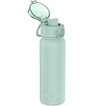 GOPPUS 600ml/20oz Stainless Steel Water Bottle with Screw Lid (No Straw) One Hand Open Water Flasks with Carry Handle Keep Cold/Hot Steel Bottle with Flip Top Lid Double Walled Gym Bottles BPA Free