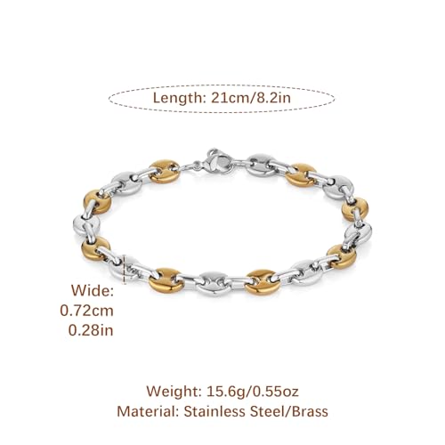 Pulsera de cuentas de café para hombre acero inoxidable 8.5 pulg miniatura 6