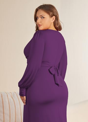 WUSENST Women's Long Sleeve Dress Casual V Neck Dresses Twist Waist Bodycon Cocktail Party Dress 6