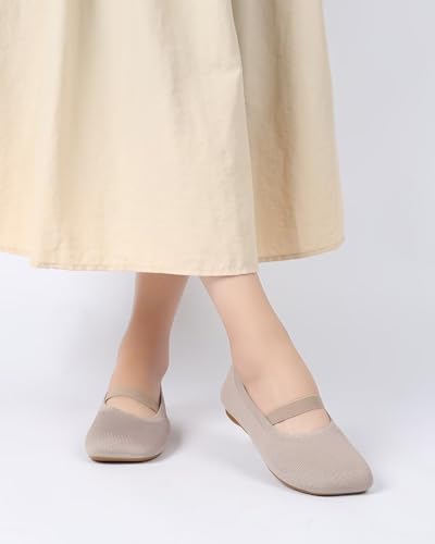 Image of Women's Wide Toe Box Flats Shoes Knit Mary Jane Ballet Flats Comfort Casual Ballerina Walking Dressy Slip-on Shoes with Strap