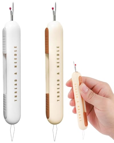 KGDUYC 2PCS 2 in 1 Enfile Aiguille et Decoud Vite, Enfile-Aiguilles pour Couture Manuel, Passe Fil Couture Portable 2 in 1 Coupe Fil Couture Rétractable Decouseur (blanc cassé + jaune crème)