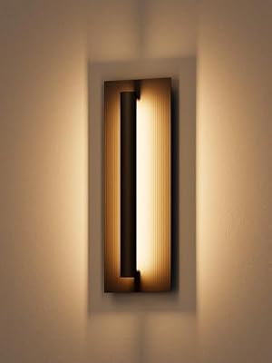 LEONLITE 19 Inch LED Modern Outdoor Wall Light, Exterior Lighting Fixtures for Porch, Patio, Garage, Carved Pattern Matte Black Aluminum Waterproof Outdoor Wall Sconce, 3000K Warm White
