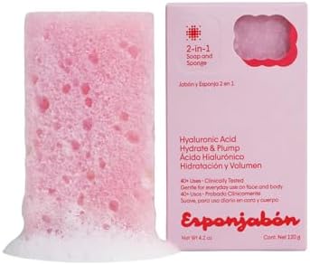 T.Taio Esponjabon 2-in-1 Soap and Sponge with Hyaluronic Acid โ Moisturizing Shower Scrubber โ Gentle Cleansing Bath Wash โ Deep Clean, Soft Exfoliation & Rich Lather โ for Face, Body, Feet & Elbows