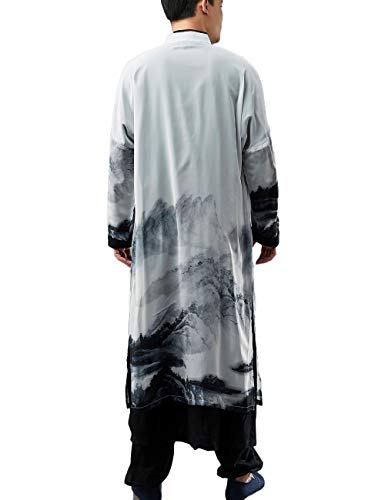 LUZU JUNU Men's Trench Coat Long Printed Tang Suit Kung Fu Cotton Linen Robe Chinese Style Fake Two Piece Jackets2