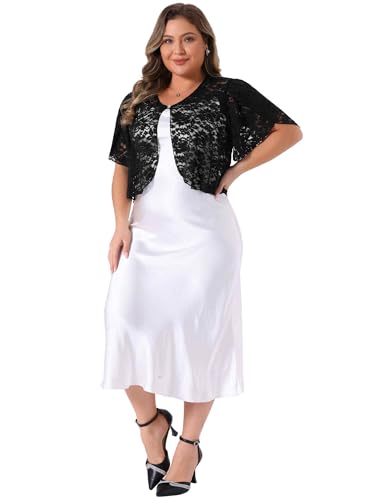 Agnes Orinda Plus Size Women's Bolero Shrugs Floral Lace Tops Elegant Sheer Open Front Short Sleeve Cardigans3