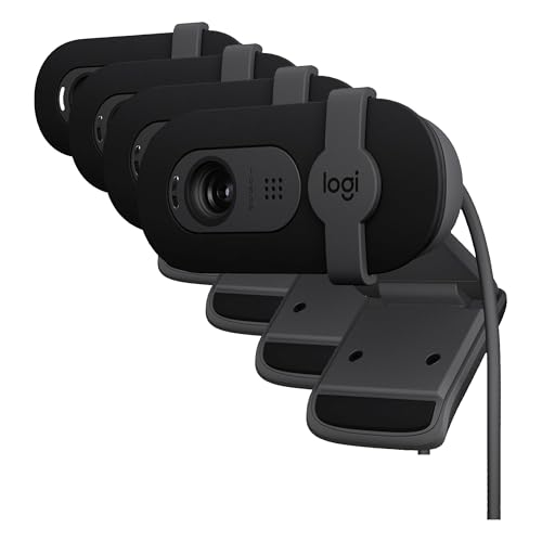 Logitech Brio 101 Full HD 1080p Webcam for Meetings,Streaming,Desktop,Laptop,PC - Built-in Mic,Shutter,Works with Zoom,Microsoft Teams,Nintendo Switch 2’s New GameChat Mode,USB-A,-Black,(Pack of 4)