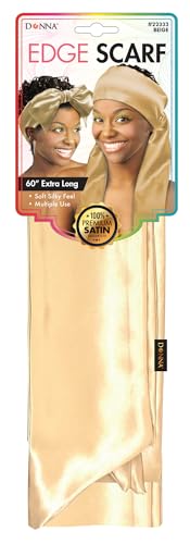 DONNA Edge Scarf – 60” Extra Long Satin Hair Wrap for Women, Beige – Premium Silky Edge Scarf for Laying Edges, Wrapping & Styling Natural Hair